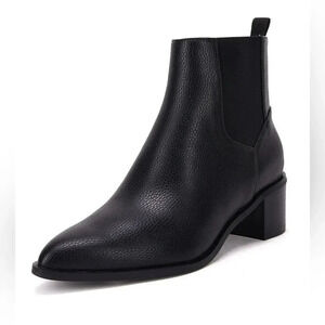 VETASTE  Pointed Toe Stacked Chunky Block Heel Ankle Boots Faux Leather 7.5